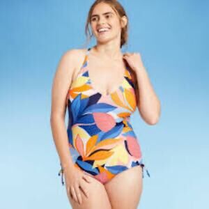 Kona Sol Side Cinch Multicolor One Piece Swimsuit Size Large New